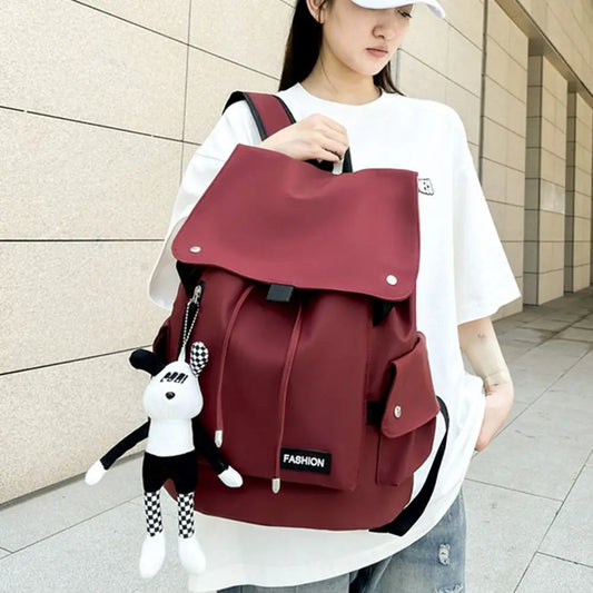 Large Capacity Men's Shoulder Bag Waterproof Multi Pocket Students School Bag Wear-Resistant Solid Color Business Backpack