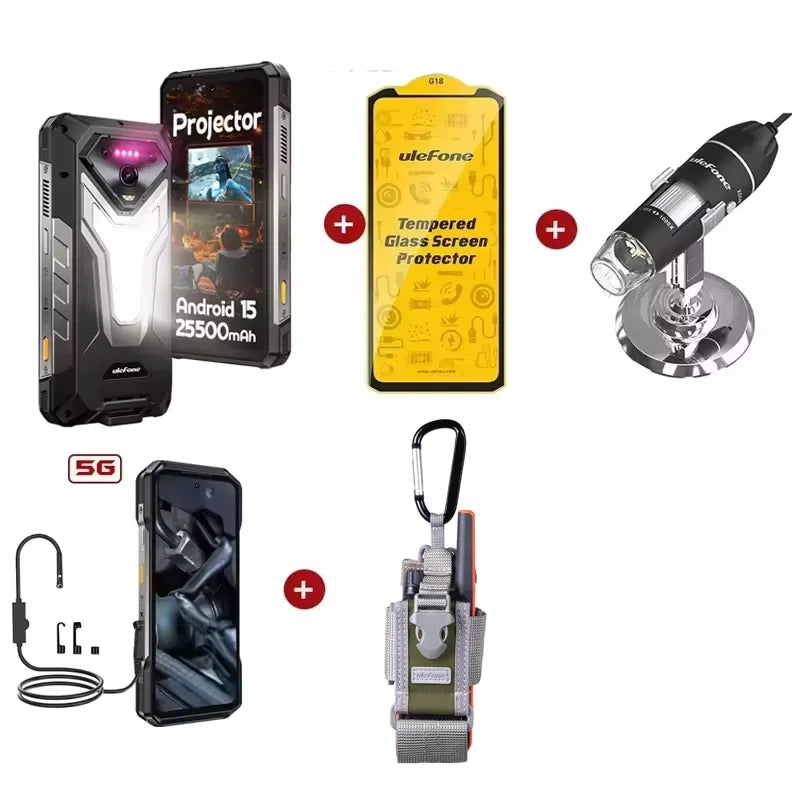 Ulefone Armor 34 Pro 5G AI Rugged Phone 32GB+512GB 25500mAh 6.95" Built-in Projector 120Hz Android 15 MTK 7300 NFC Smartphone