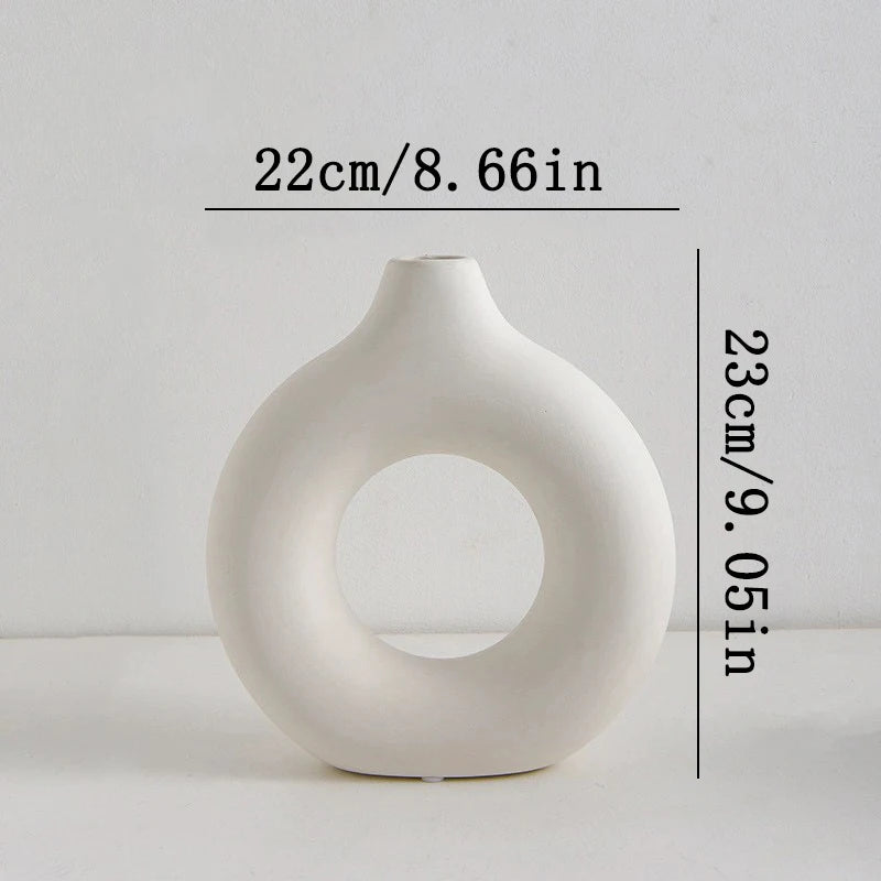 Nordic Plastic Flower Bottle Modern Style Circular Hollow Imitation Ceramic Fashion Living Room Home Office Desktop Decoration