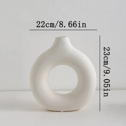 Nordic Plastic Flower Bottle Modern Style Circular Hollow Imitation Ceramic Fashion Living Room Home Office Desktop Decoration
