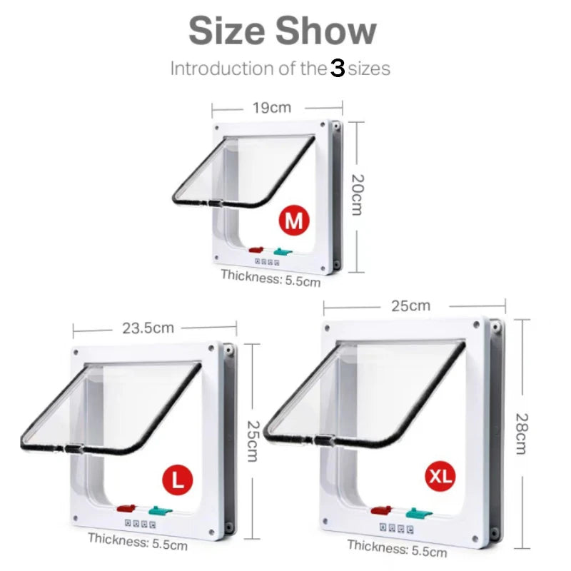 Cat Flap Door Magnetic Pet Door with 4 Way Lock for Cats Controllable ABS Plastic Gate Puppy Kitten Safety in&out Pet Doors Kit