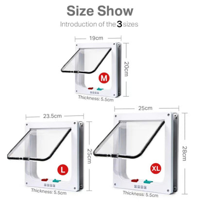 Cat Flap Door Magnetic Pet Door with 4 Way Lock for Cats Controllable ABS Plastic Gate Puppy Kitten Safety in&out Pet Doors Kit