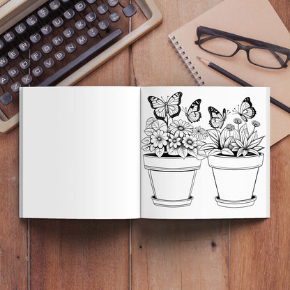 Butterfly and Flowers Adult Coloring Book - 20*20cm 24 Page Art Coloring Book - Helps Reduce Stress and Ease Emotions