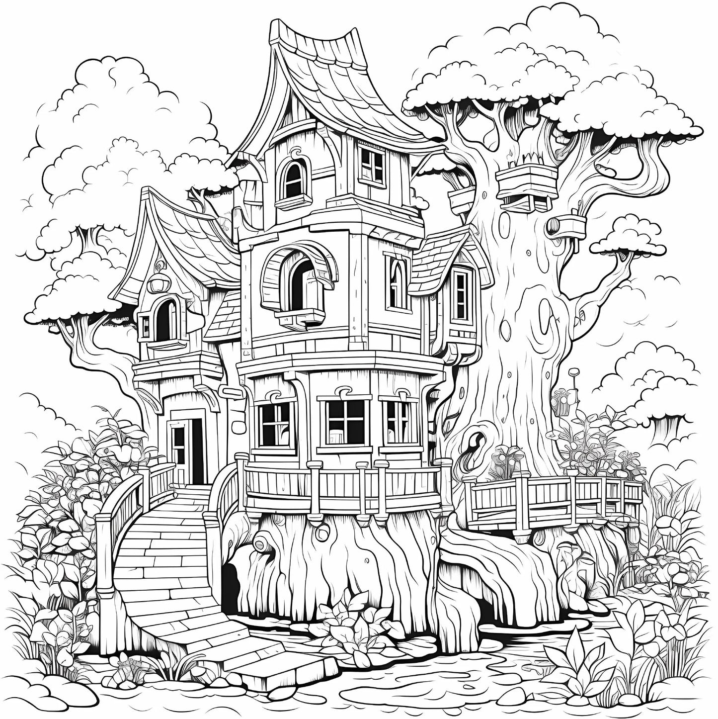 Picture Books for Adults: Coloring Books Fantastic Tree House 20 Page The Perfect Gift for A Multi-colored Pencil Art Party