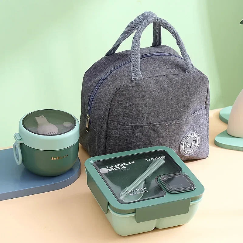 850/1100ml Portable Lunch Box Outdoor Picnic Bento Box with Soup Bowl Tableware Thermal Bag Microwavable Heating Meal Box