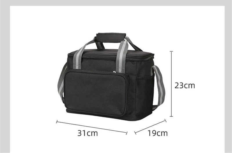 15L Portable Large Insulated Lunch Bag Black Waterproof Leak-proof Thickened Handheld Shoulder Carry Outdoor Picnic Lunch Bag