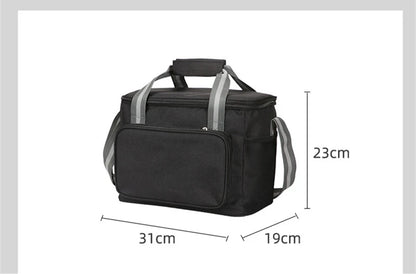 15L Portable Large Insulated Lunch Bag Black Waterproof Leak-proof Thickened Handheld Shoulder Carry Outdoor Picnic Lunch Bag