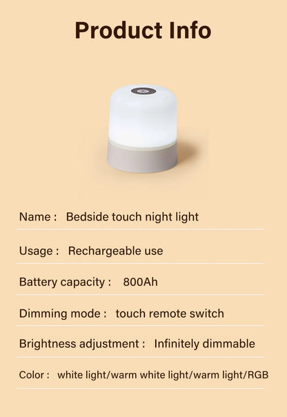Touch LED Night Light USB Table Lamps Rechargeable Dimmable Bedside Light for Bedroom Decor Home Christmas Gift Child Night Lamp