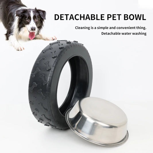 Pet Bowl Tire Shape Large Diameter Bowl Non-Slip Removable and Washable Pet Food Utensils