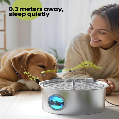 7L Large Capacity Stainless steel Cat Dog Pet Drink Fountain With Water Level Window Silent Water Pump Dispenser USB Water Bowl