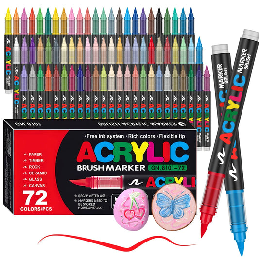 12-120 Colors Acrylic Paint Pens Markers Brush Tip Paint Markers for Rock Painting Wood Canvas Stone Christmas Gift DIY Crafts