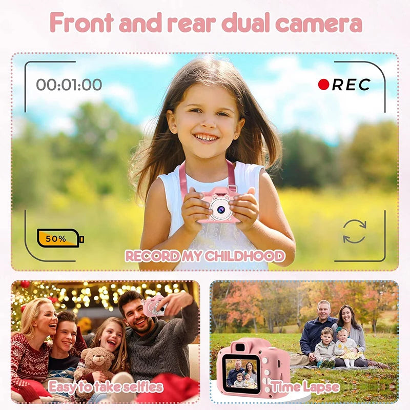 Kids Camera HD Digital Video Toddler Camera with Silicone Cover Portable Toy with 32 GB SD Card for Girl Christmas Birthday Gift
