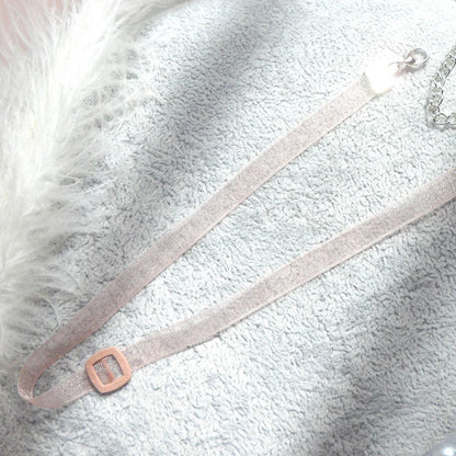 Fashion Women's Choker Necklace Lovely Gothic Pink Lace Pearl Pendant Elastic Short Clavicle Necklace Jewelry Gift For Girls