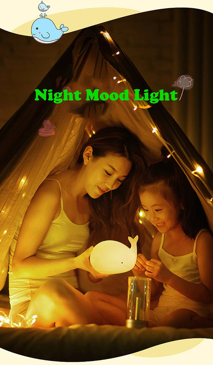 LED Night Light Cute Whale Cartoon animals Silicone Lamp for Children Kid Touch Sensor Timing USB Rechargeable for Birthday Gift