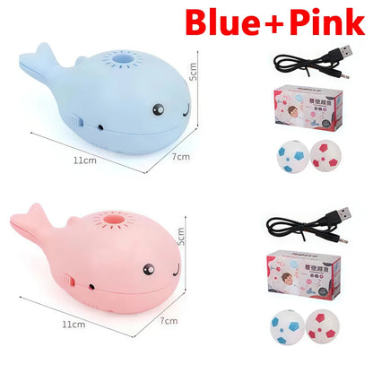 Interactive Cat Toys Electric Jet Floating Ball Cat Toy Whale Shaped Cat Toy Portable USB Dual Function Fan Pet Toy for Teaser