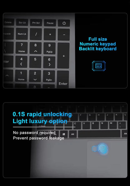 15.6" Ultra Slim Intel Core i7 6500U Laptop Computer Windows 11 16GB DDR4 1TB SSD Notebook PC Fingerprint Unlock Gaming Laptops