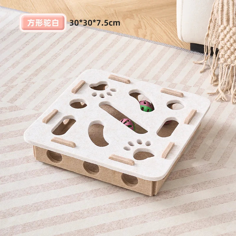 Pet Cat Puzzle Maze Holes Toys Felt Box With Bell Ball Kitten Playing Toys Interactive Funny Combination Set Cat Supplies