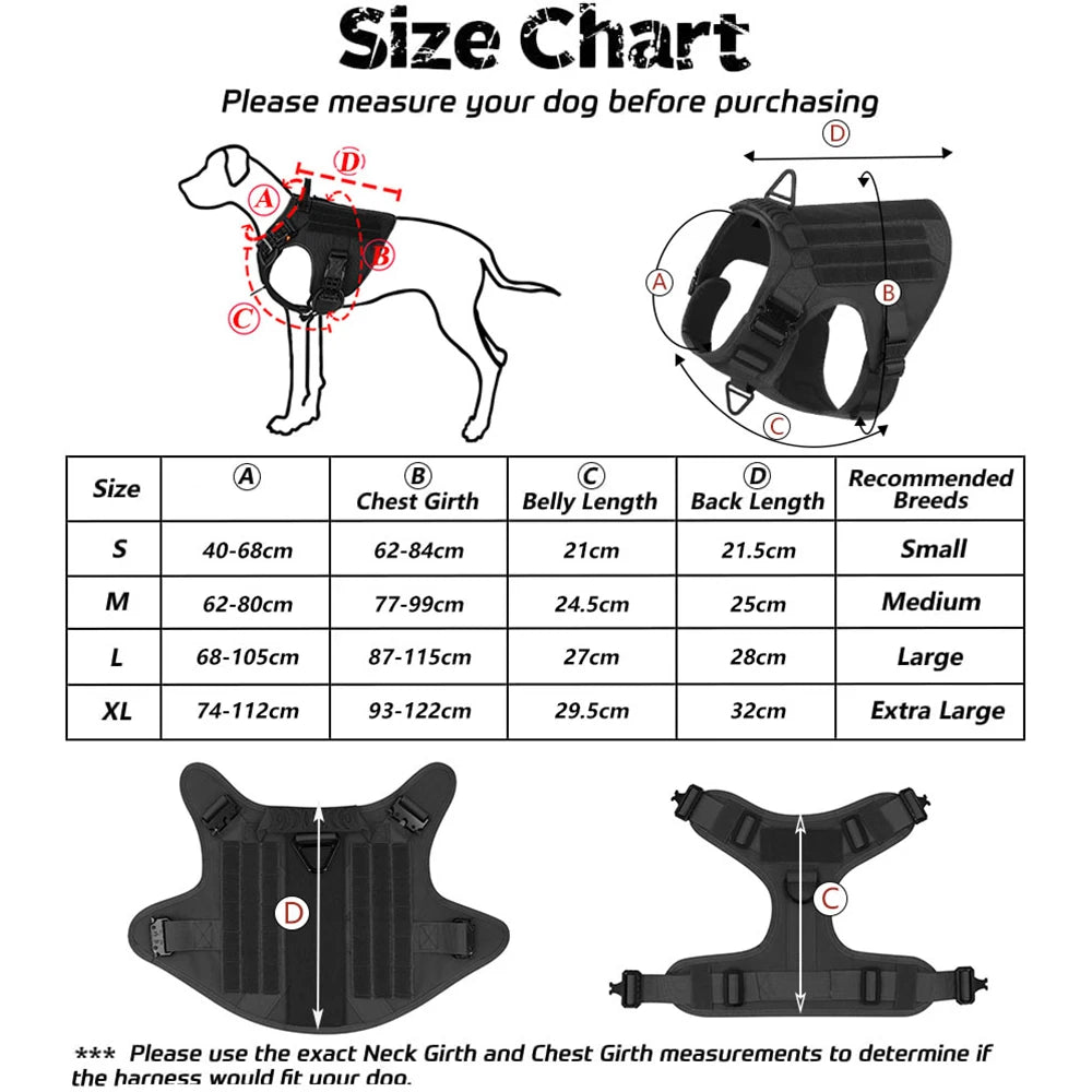 4 Metal Buckles Dog Harness Reflective Military Tactical Pet Training Walking Vest Soild Harnesses with Handle For Large Dogs