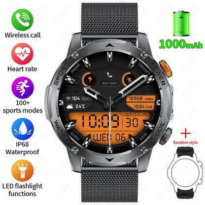 LIGE New 1000mAh Big Battery Smart Watch Men LED Flashlight BT Call IP68 Waterproof Men Watches Spots Smartwatch For Android ios
