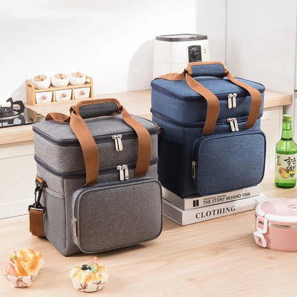 Picnic Cooler Bags Thermal Lunch Box Bag Double Layer Outdoor Camping Food Drink Ice Insulated Case Travel Storage Bags
