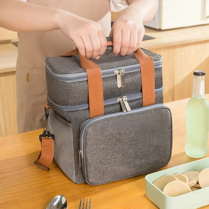 Picnic Cooler Bags Thermal Lunch Box Bag Double Layer Outdoor Camping Food Drink Ice Insulated Case Travel Storage Bags