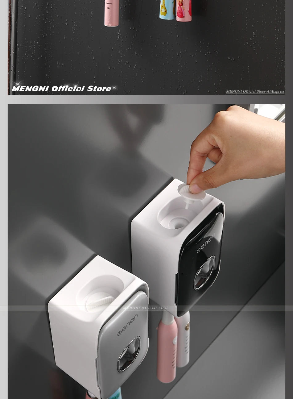 MENGNI -Automatic Toothpaste Dispenser Squeezer With Toothbrush Holder Wall Mounted Bathroom Accessories Sets