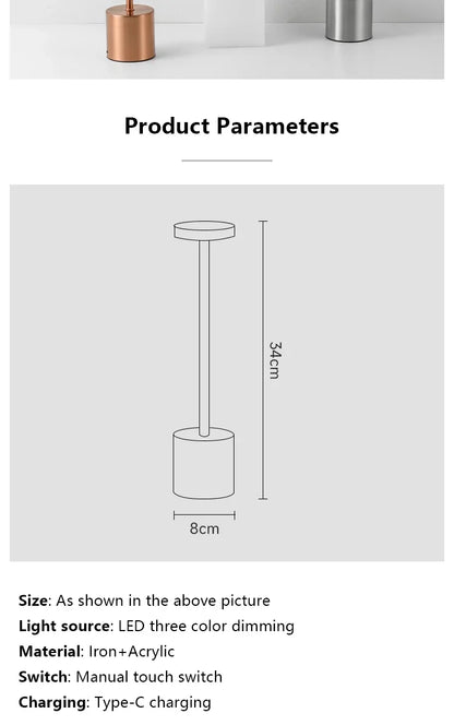 Table Lamp LED Touch Sensor Desktop Night Light Rechargeable Wireless Reading Lamp 3Colors Adjustable Creative Ambient Light