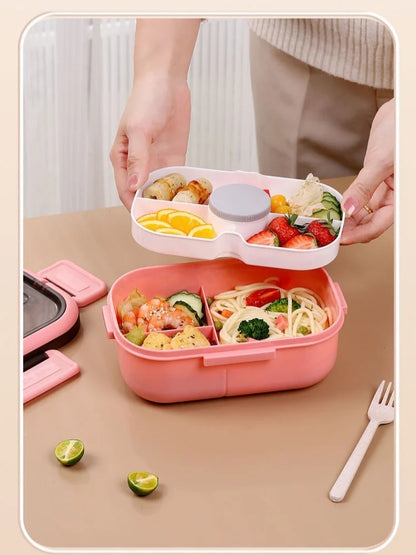 1200ML Double Layer Lunch Box Portable Compartment Salah Fruit Food Box Microwave Lunch Fork and Spoon Picnic Fresh Box
