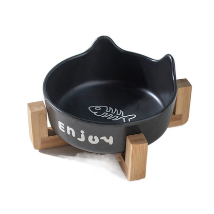 Ceramic Pet Bowl Cute Single/Double Bowl Dog Food Feeding Basin Large Capacity with Rack Pet Drinking Feeder Neck Protection