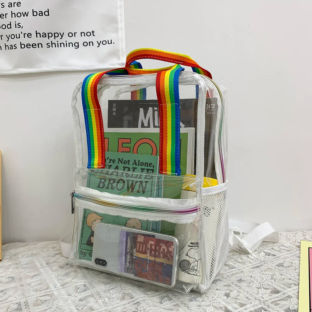 Transparent PVC Outdoor Sports Fitness Knapsack Casual Travel Visible Backpack Large Capacity Waterproof Top-Handle SchoolBag