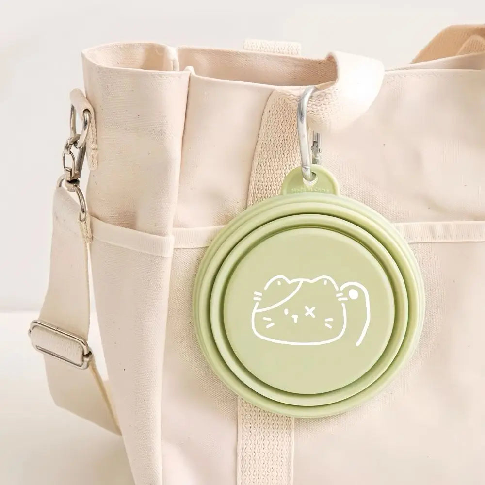 350ml Macaron Pet Bowl TPE Cartoon Pattern Puppy Feeding Bowl Collapsible with Hanging Holes Portable Pet Bowl for Dogs Cats