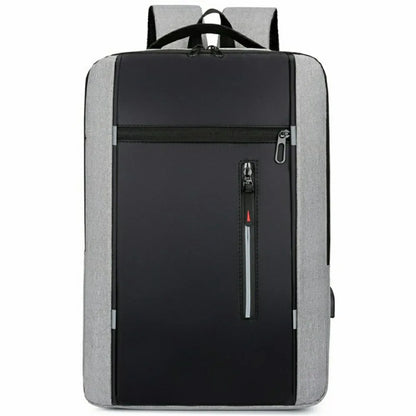 Business Laptop Backpack Men Travel Daypack Waterproof Oxford Cloth School Bag with USB Charging Port - Grey