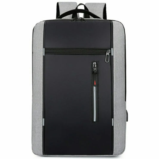 Business Laptop Backpack Men Travel Daypack Waterproof Oxford Cloth School Bag with USB Charging Port - Grey