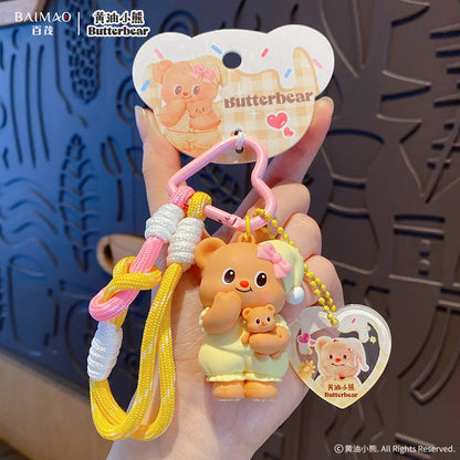 Cartoon Butter Bear Keychain Pendant Cute Fashion Doll Creative Car Keychain Ring Luggage Accessories Gift for Children