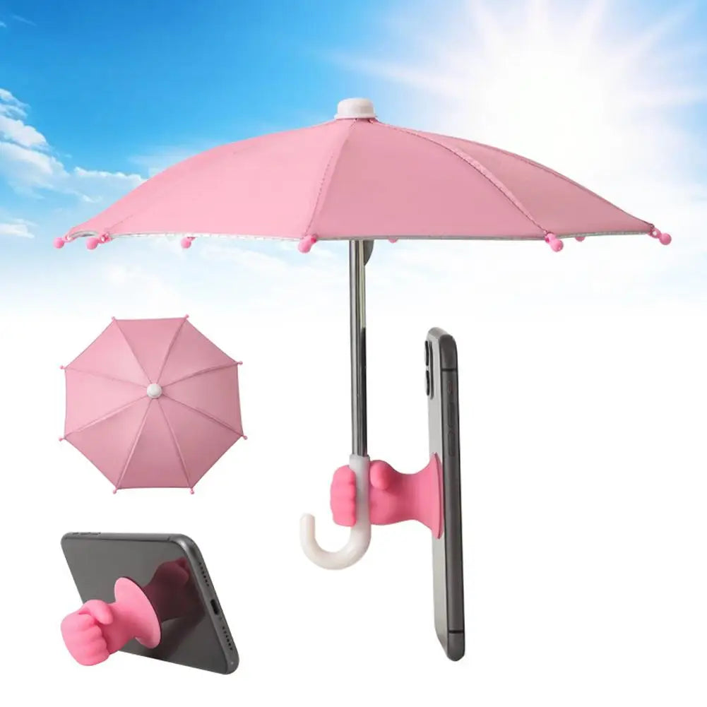 Fist Shape Motorcycle Umbrella - Suction Cup Phone Mount & Silver Coating UV Protection, Windproof Mini Foldable Rain Sun Shade