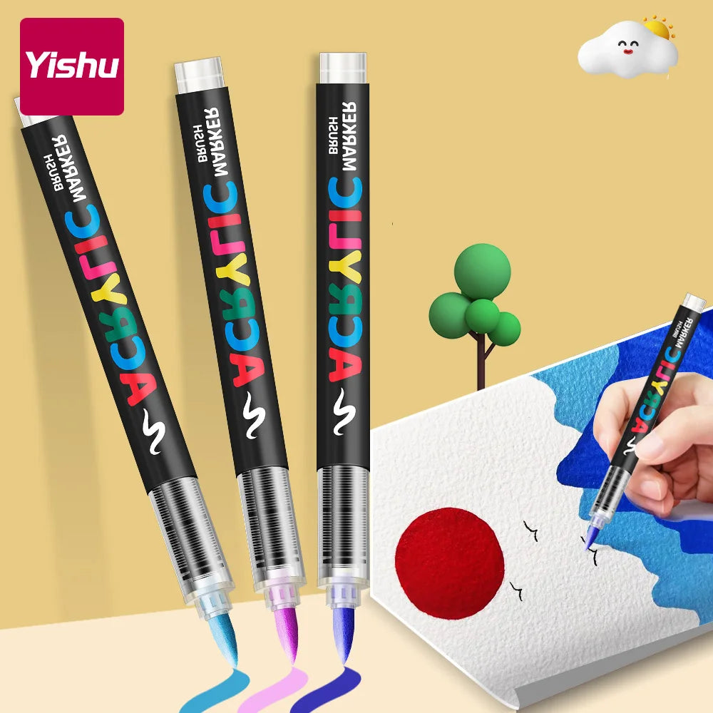 60/72/120/168 Color Acrylic Paint Pen Marker Brush Tip Paint Marker For Rock Painting Wood Canvas Stone Christmas Gift DIY Craft