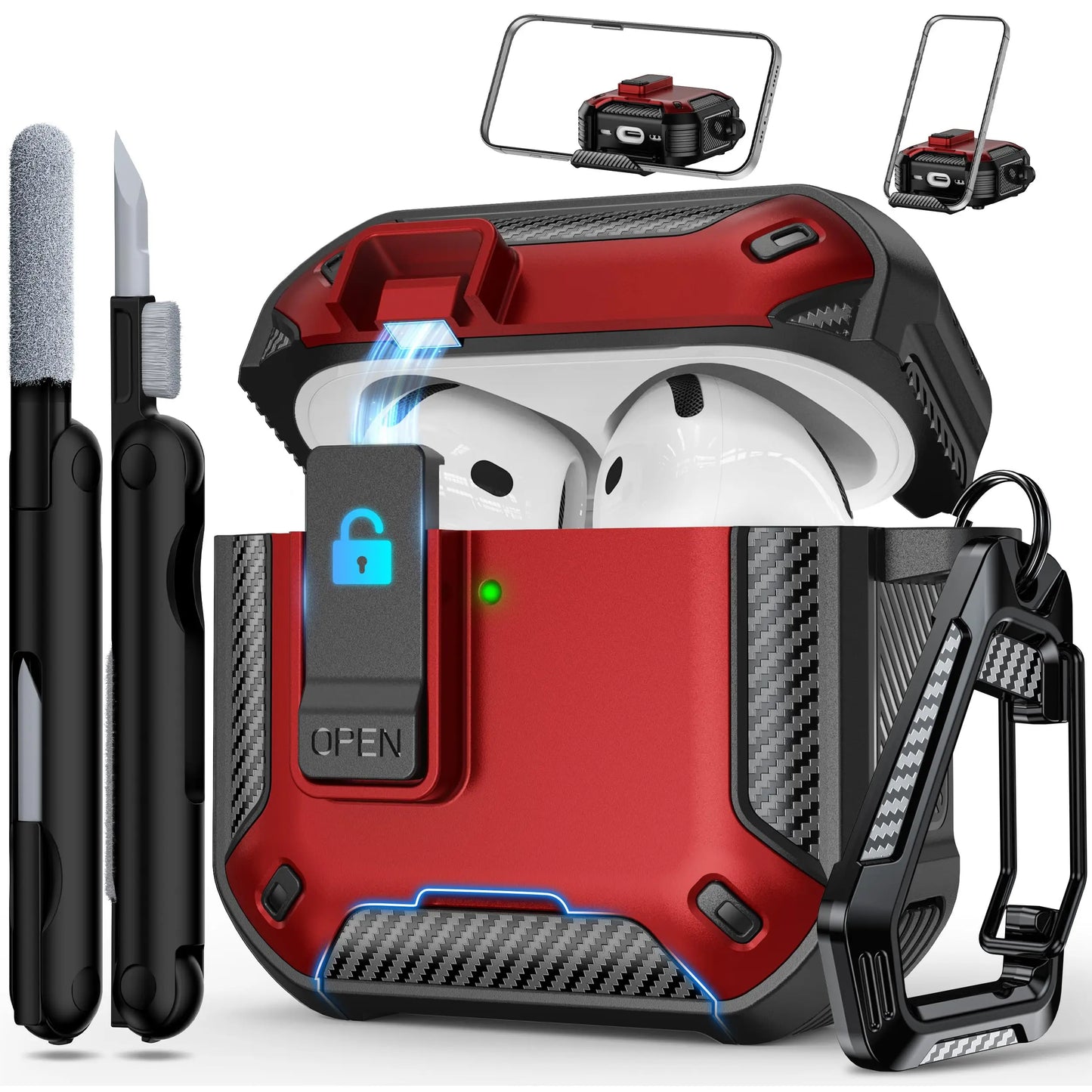 For AirPods 4 Generation Case Cover with Phone Holder Shockproof Hard Shell Protective Case with Cleaner Kt for AirPods Pro/Pro2