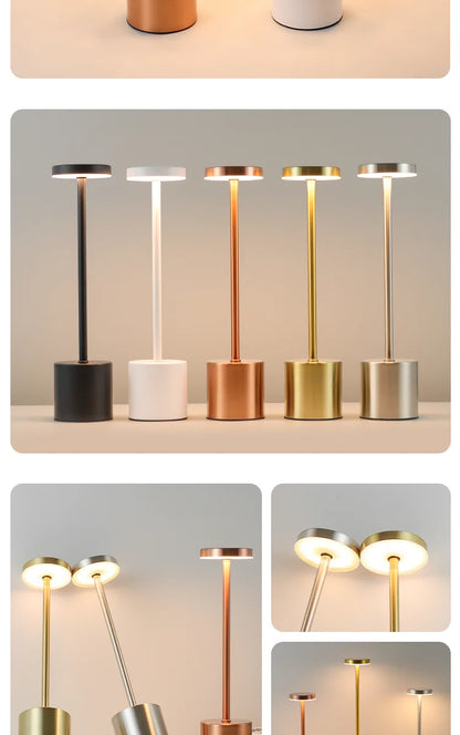 USB Rechargeable LED Table Lamp Touch Switch Three Colors Metal Desk Lamp Bedside Lamp Hotel Bar Bedroom Decoration Night Light