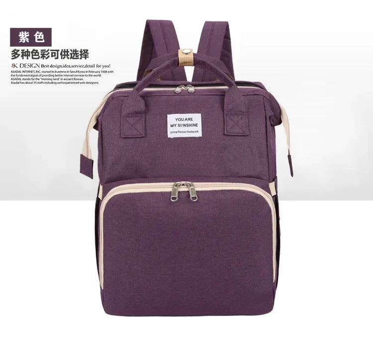 Folding Mommy Bag Multipurpose Portable Folding Crib Bed Large-capacity Baby Backpack Female Mommy Outting Bag Diaper Bags