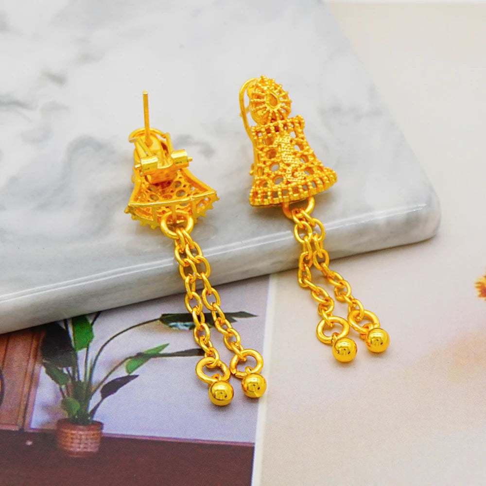 Ethiopian Saudi Style Gold Color Jewelry Set With Noble Elegant Geometric Pendants Suitable For Wedding Banquets Gifts