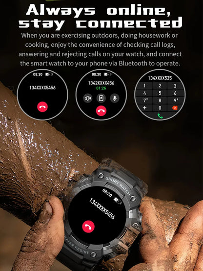 2025New Outdoor Fitness Activities Smart Watch Men Hiking Pedometer Compass LED Flashlight IP68 Waterproof Call Smartwatch