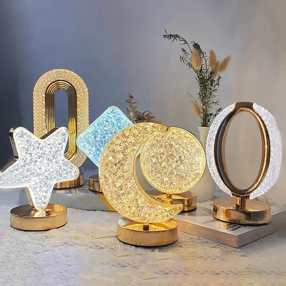 Night Light Bedroom Crystal Touch Dimming Room Home Decor Aesthetics USB Bedside LED Ambient Table 3D Moon Lamp