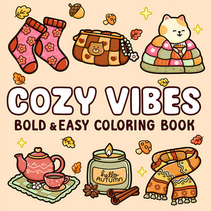 COZY VIBES Bold-easy Patterns Coloring Book for Adults Cute Drawing Book Perfect Gift for Party and Birthday