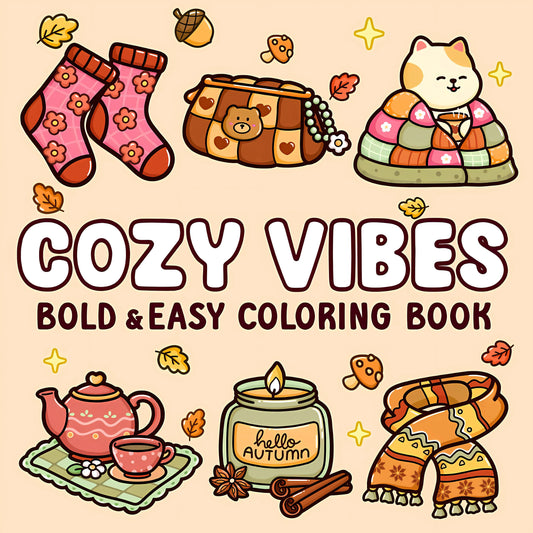COZY VIBES Bold-easy Patterns Coloring Book for Adults Cute Drawing Book Perfect Gift for Party and Birthday