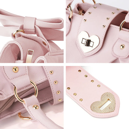 Sweet Bow Lolita Pink Hand Bag Purse Women Harajuku Love Heart Soft Crossbody Bag Lady Kawaii Large Capacity Shoulder Bag Female