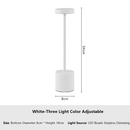 USB Rechargeable LED Table Lamp Touch Switch Three Colors Metal Desk Lamp Bedside Lamp Hotel Bar Bedroom Decoration Night Light