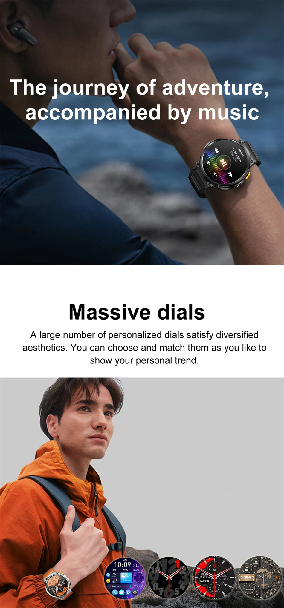 LIGE 1.85"HD Screen Outdoor Sport Smartwatch Men Heart Rate Flashlight Watch 730mAh Battery Waterproof Wireless Call Smart Watch