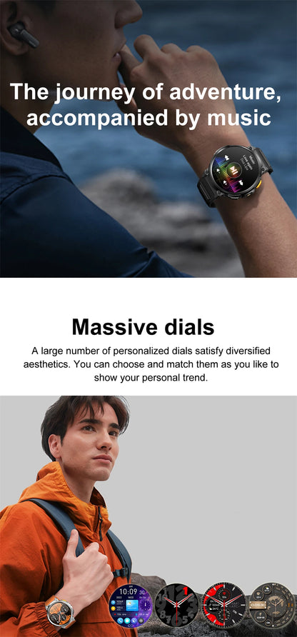 LIGE 1.85"HD Screen Outdoor Sport Smartwatch Men Heart Rate Flashlight Watch 730mAh Battery Waterproof Wireless Call Smart Watch