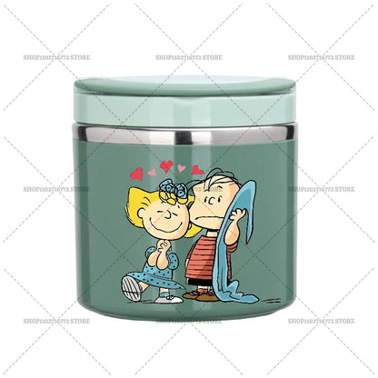 630ml Snoopys Food Thermal Jar Insulated Soup Cup Stainless Steel Vacuum Lunch Box with Handle Portable Sealed Bento Boxes Gift
