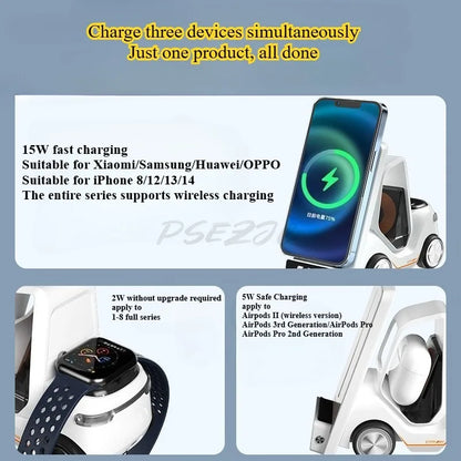 Desktop Car Wireless Charger Suitable for Mobile Phones Headphones Watches Three in One Wireless Charger